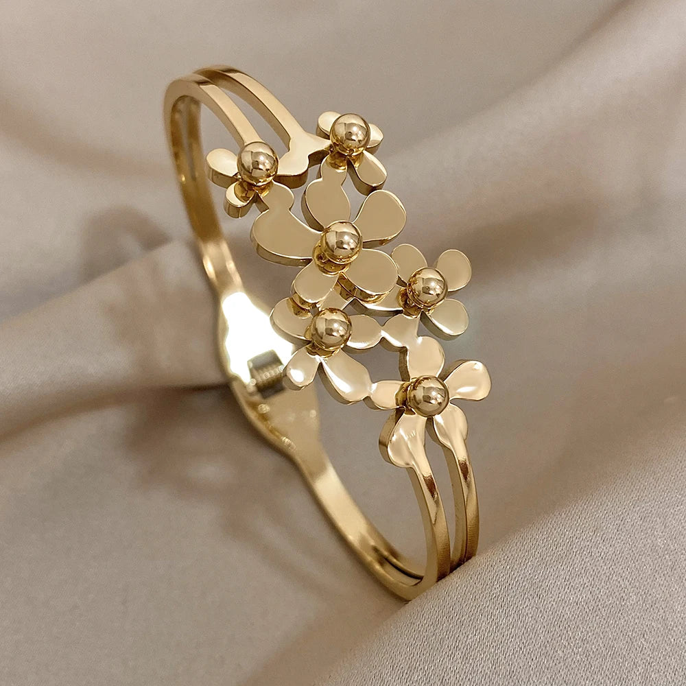 The Rosalie Cascading Flower Cuff - Gold
