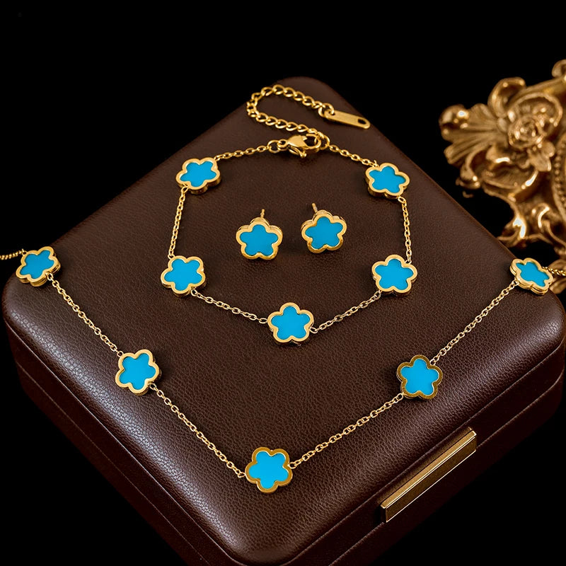 The Felicity Clover Jewellery Set - 18k Gold Plated | Turquoise