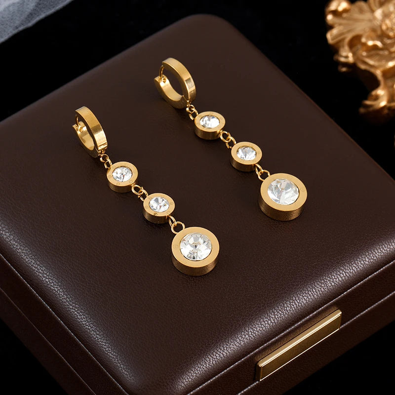 The Lucia Crystal Cascade Earrings - Bezel Set Gold Hoops