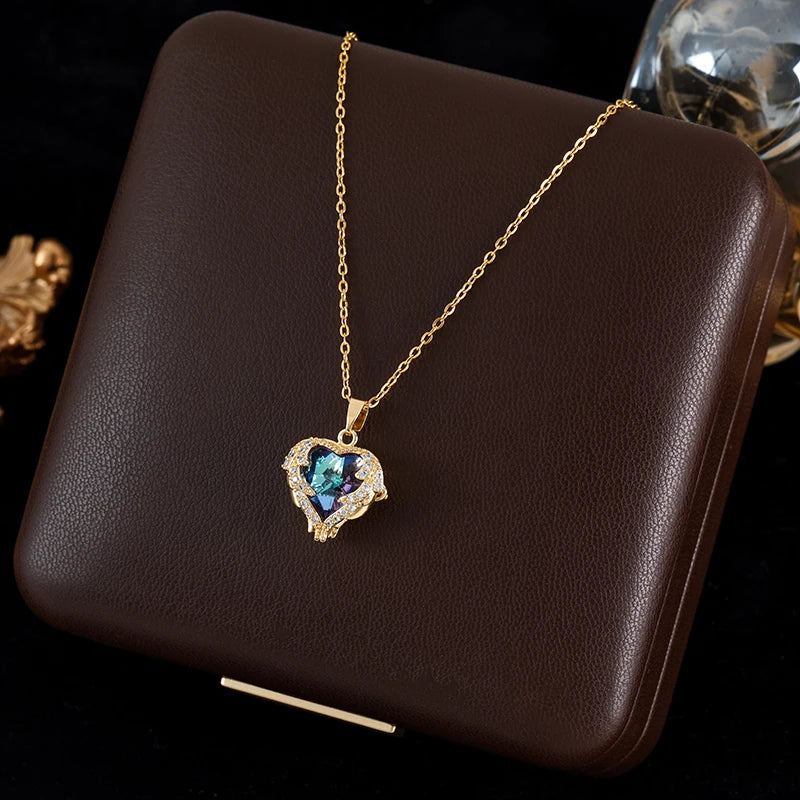 The Thalia Iridescent Heart Necklace - Gold & Crystal
