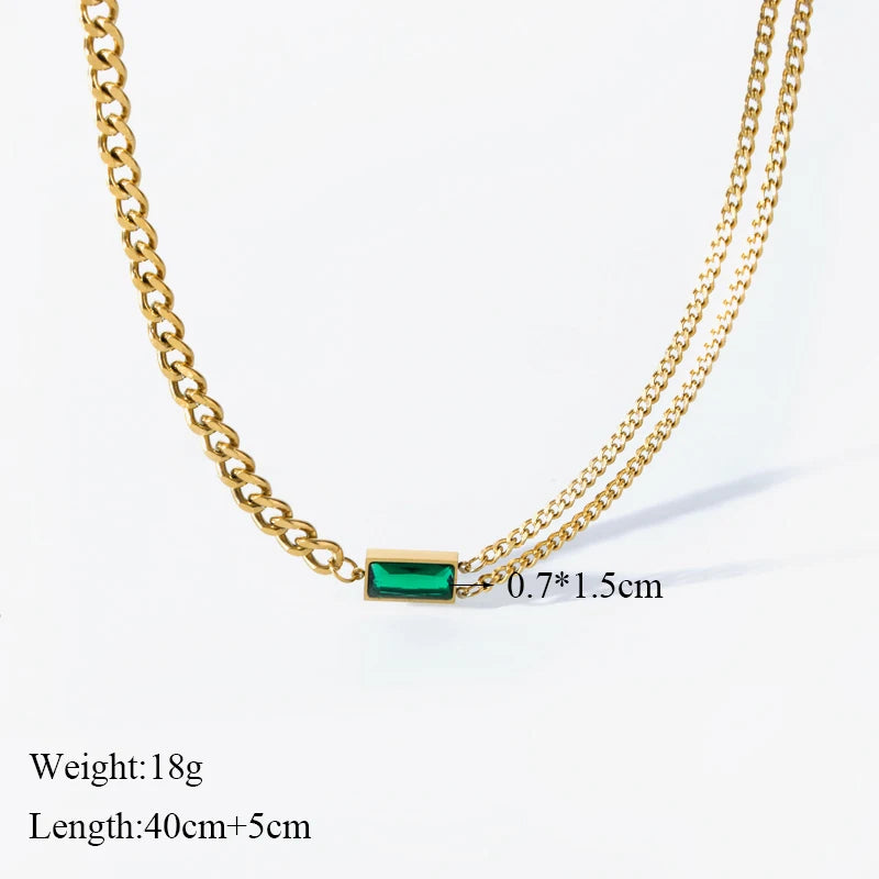 The Ravenna Black & Gold Chain Set - Necklace, Bracelet & Earrings | Emerald Green