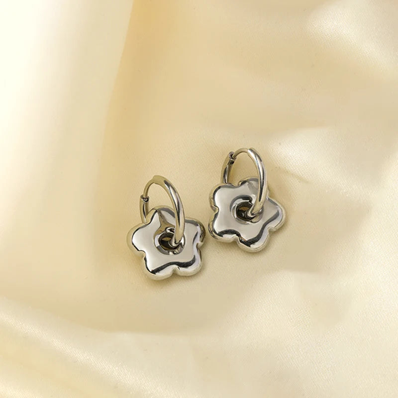 The Daisy Enamel Flower Hoops - White & Silver