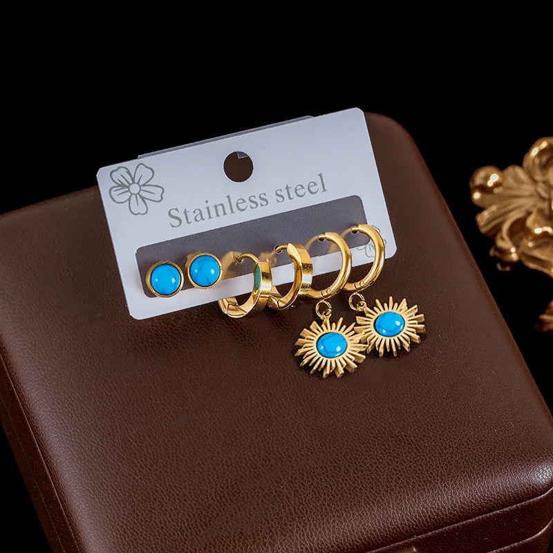 The Sedona Sunburst Earring Set - Turquoise & Gold