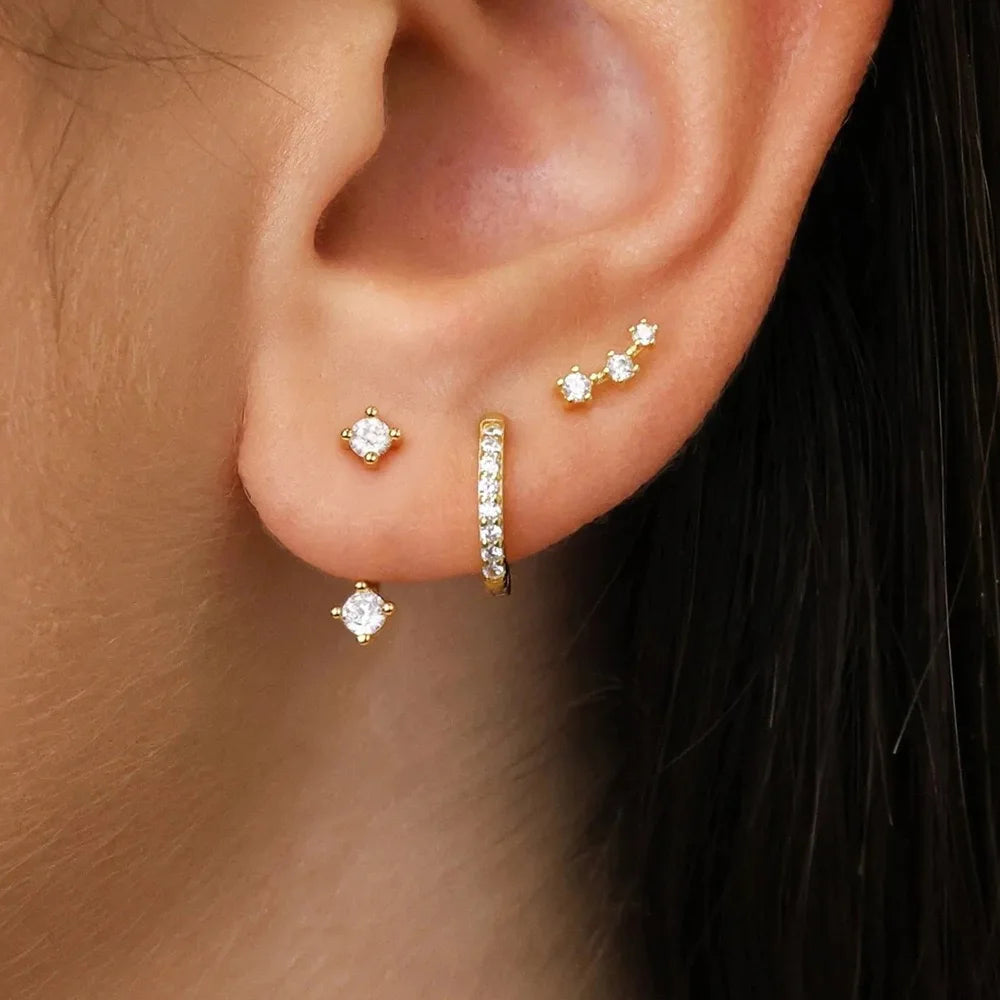 The Estelle Crystal Earring Stacking Set - Silver & White