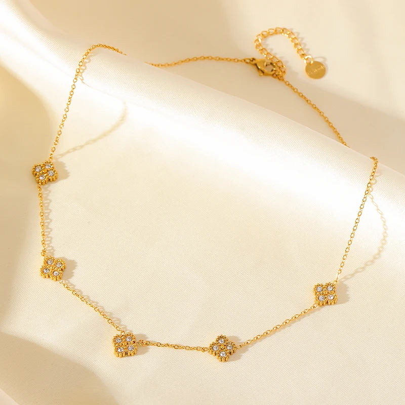 The Luciana Pavé Crystal Clover Necklace - Gold