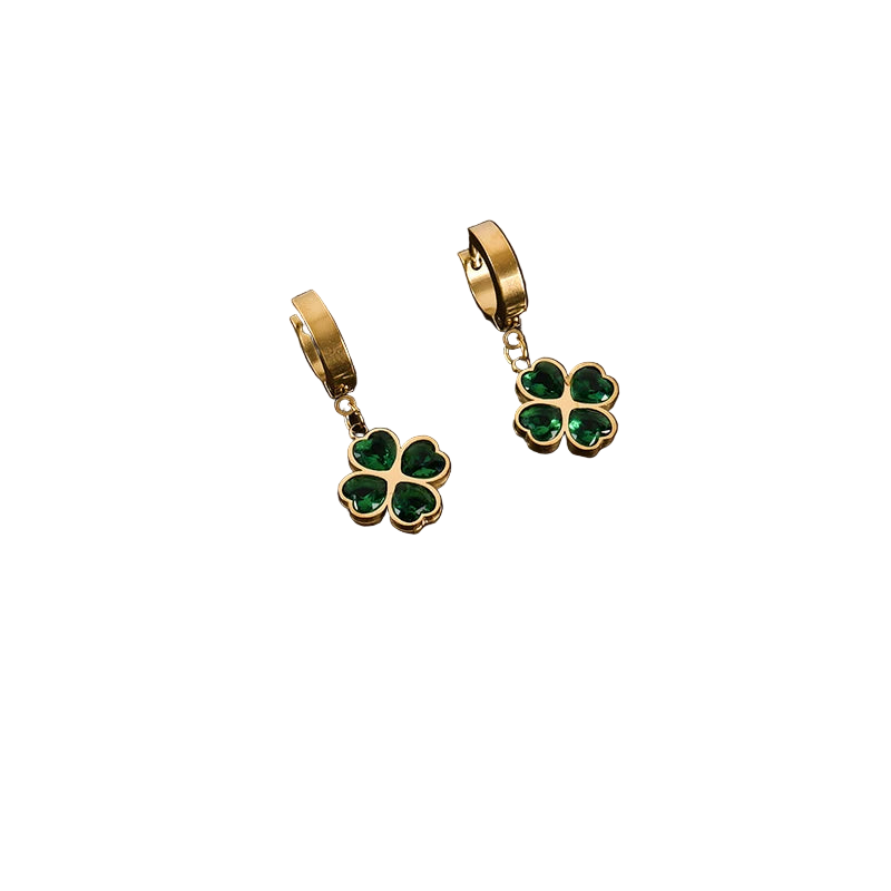 The Orla Crystal Clover Hoop Earrings - Emerald Green & Gold