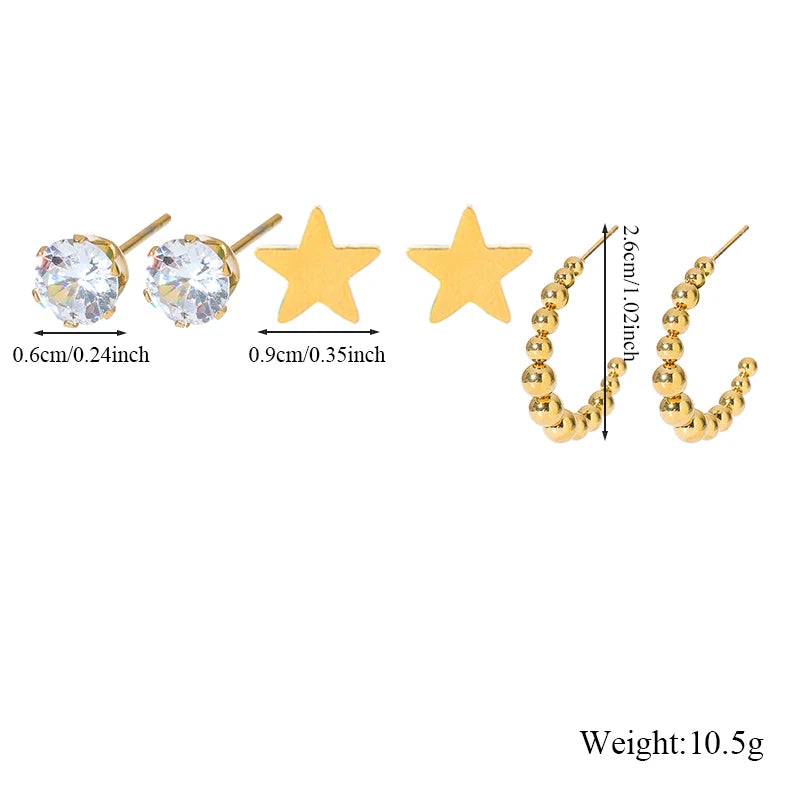 The Elia Minimalist Earring Stacking Set - Gold & Crystal