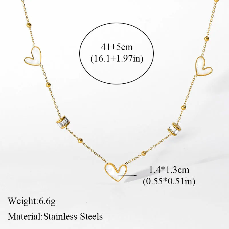 The Evangeline Heart Station Necklace - White Shell & Crystal