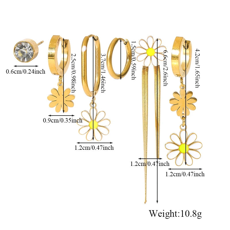 The Daisy Fields Earring Stacking Set - Floral Gold & Enamel