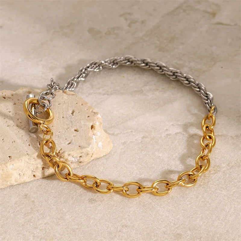 The Janus Two-Tone Necklace & Bracelet Set - Gold & Silver