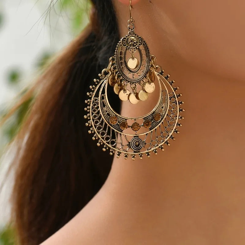 The Marrakesh Bohemian Chandelier Earrings - Antique Gold Style