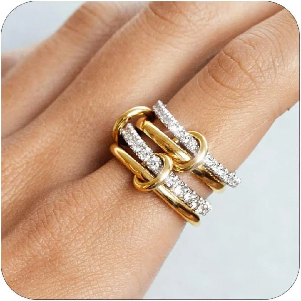 The Elodie Multi-Band Stacking Ring - Gold & Crystal