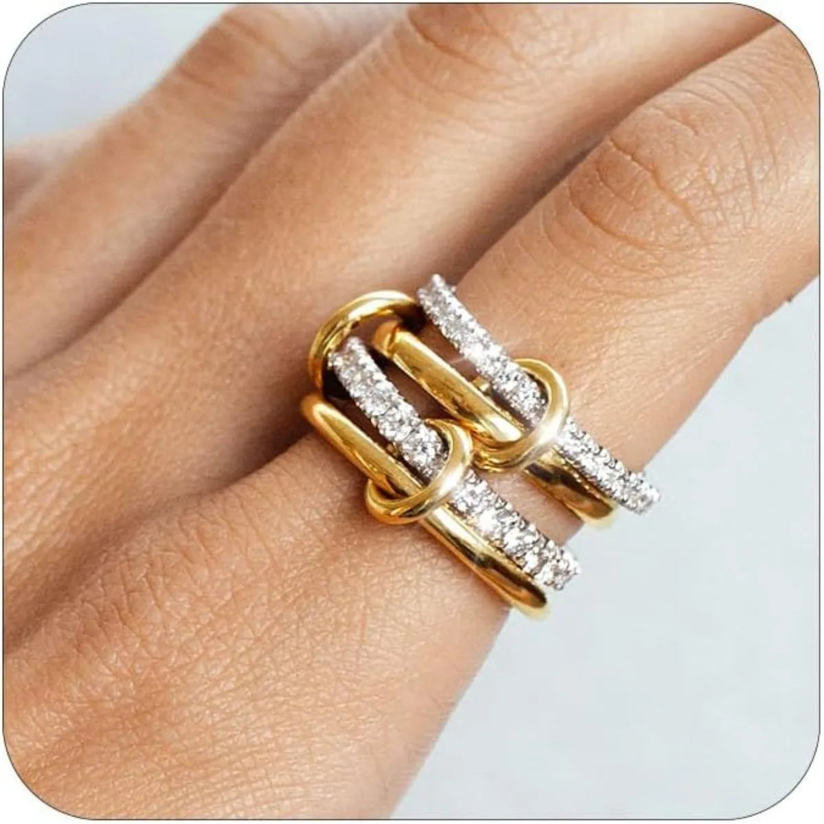 The Elodie Multi-Band Stacking Ring - Gold & Crystal