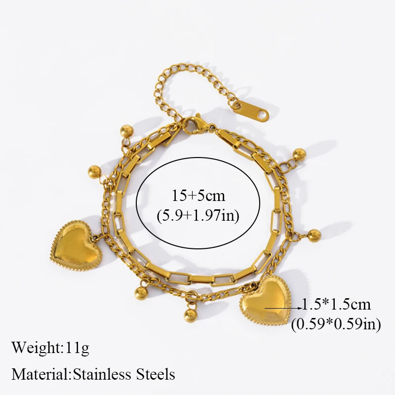 The Chloe Layered Heart Charm Bracelet - Gold