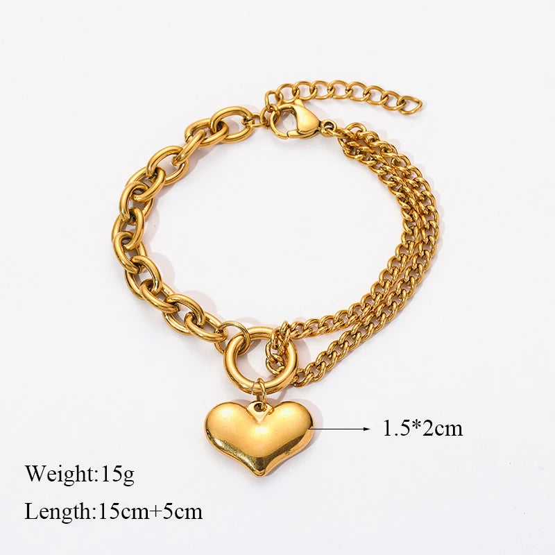 The Margot Mixed-Chain Heart Bracelet - Gold