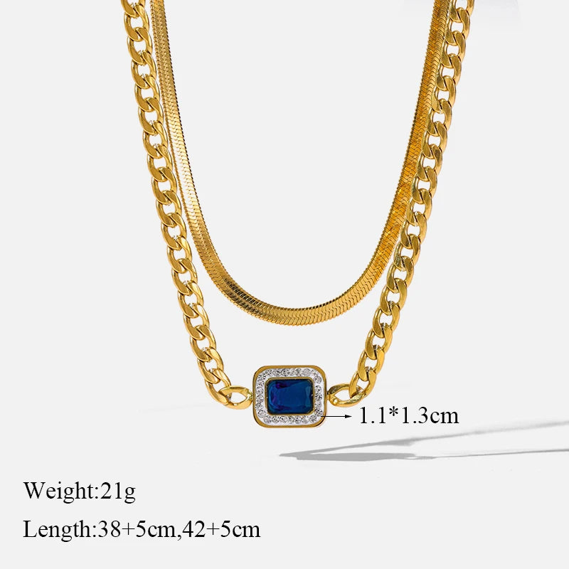 The Astoria Layered Necklace & Earring Set - Sapphire Blue Art Deco