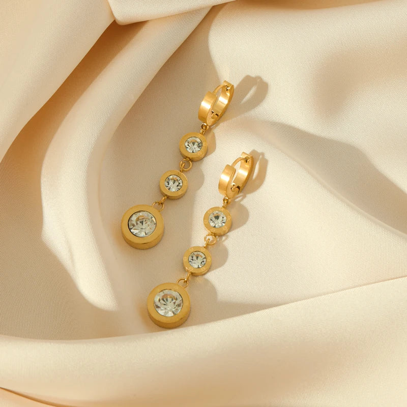 The Lucia Crystal Cascade Earrings - Bezel Set Gold Hoops