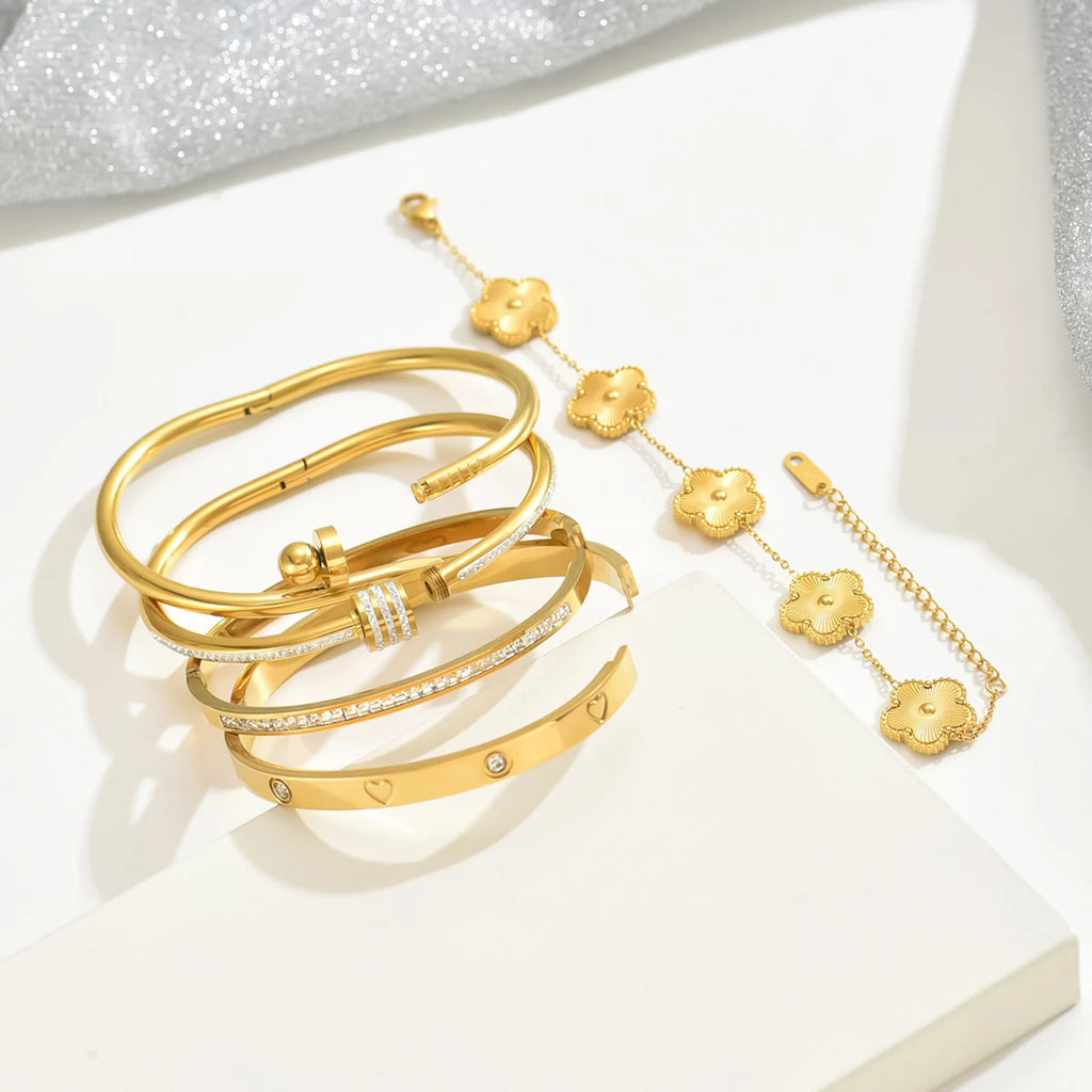 The Celeste Pavé Crystal Bangle - Gold