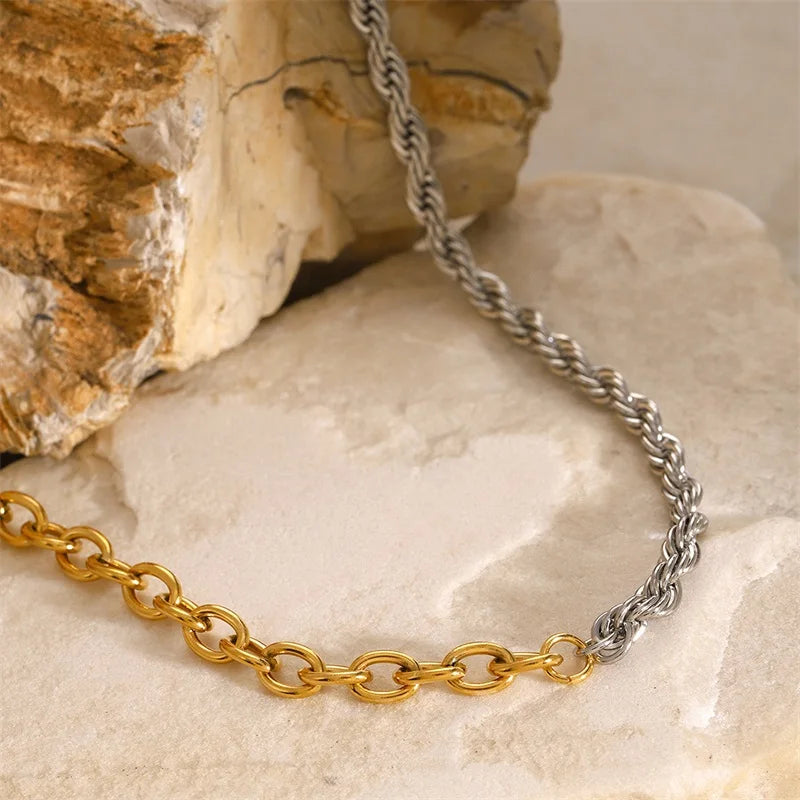 The Janus Two-Tone Necklace & Bracelet Set - Gold & Silver