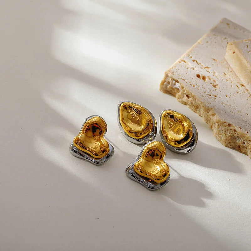 The Gaia Sculptural Stud Earrings - Two-Tone Molten Gold & Silver