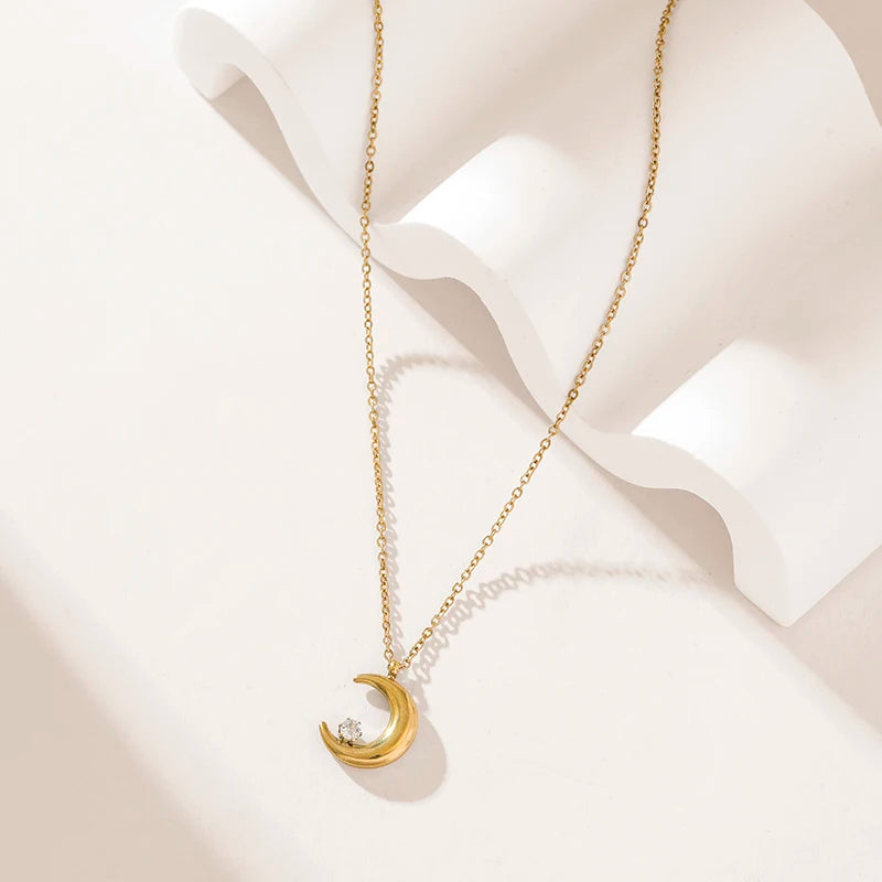 The Selene Crescent Moon Necklace - Gold & Crystal