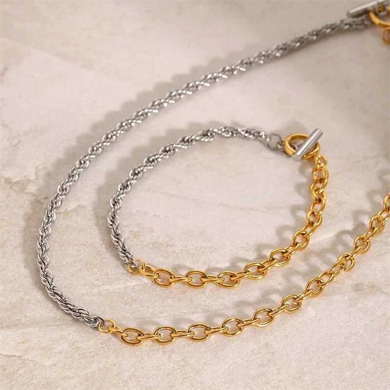 The Janus Two-Tone Necklace & Bracelet Set - Gold & Silver
