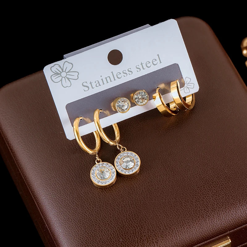 The Eloise Crystal Earring Stacking Set - Gold Huggies & Studs