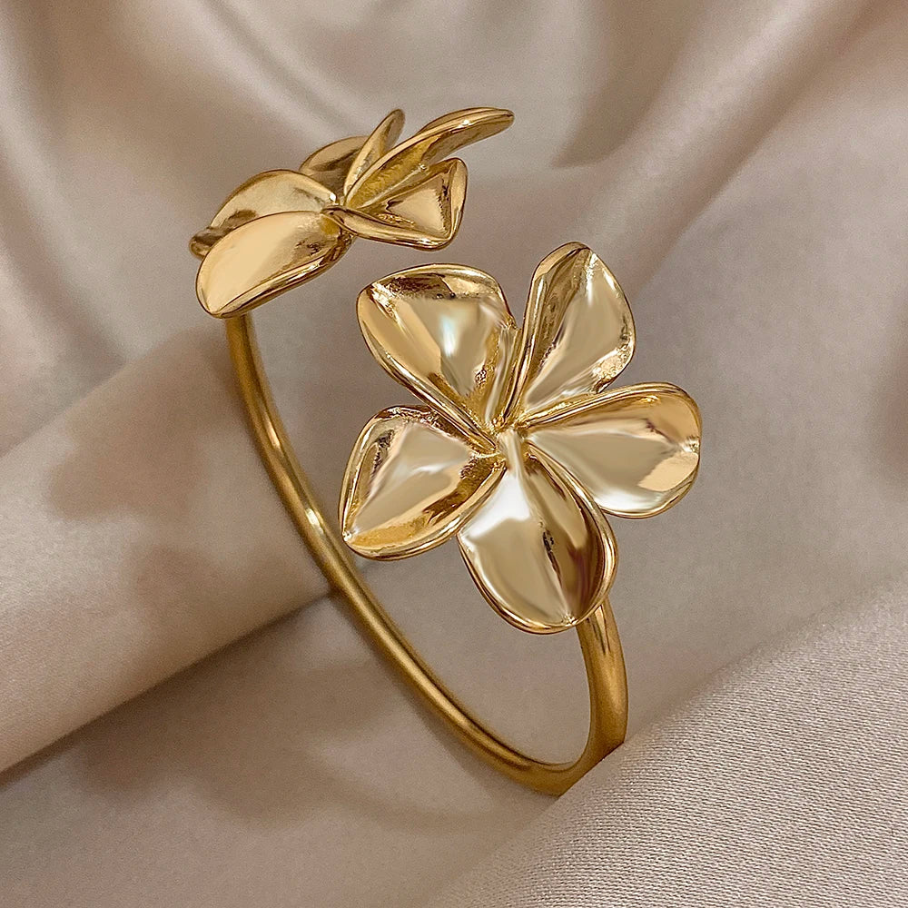 The Leilani Plumeria Flower Cuff - Gold