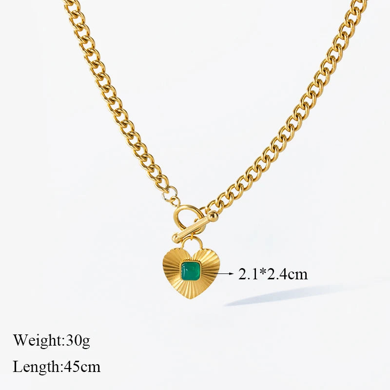 The Theodora Radiant Heart Jewellery Set - Green & Gold Vintage Style