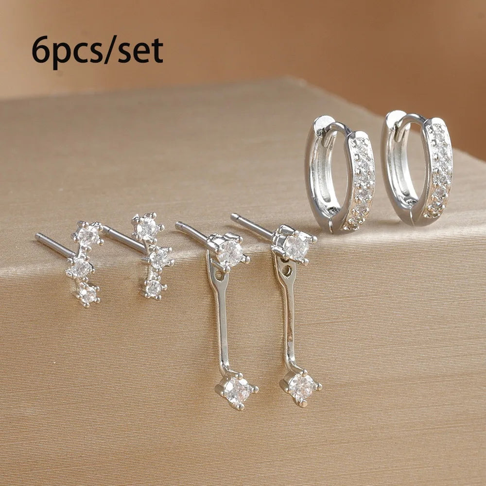 The Estelle Crystal Earring Stacking Set - Silver & White