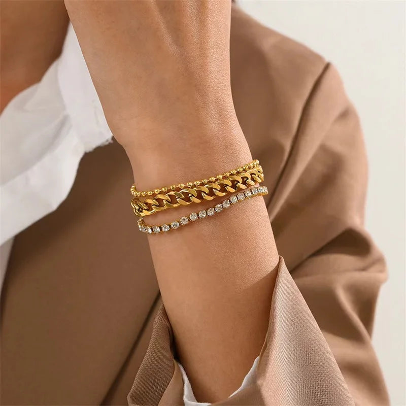 The Victoria Multi-Chain Crystal Bracelet - Gold