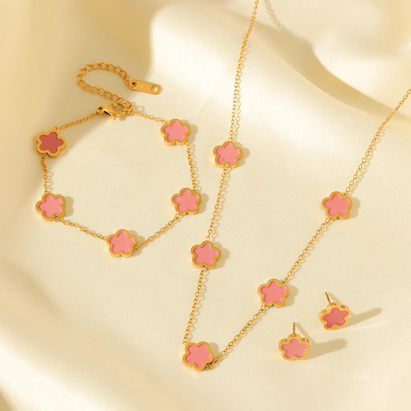 The Felicity Clover Jewellery Set - 18k Gold Plated | Pink