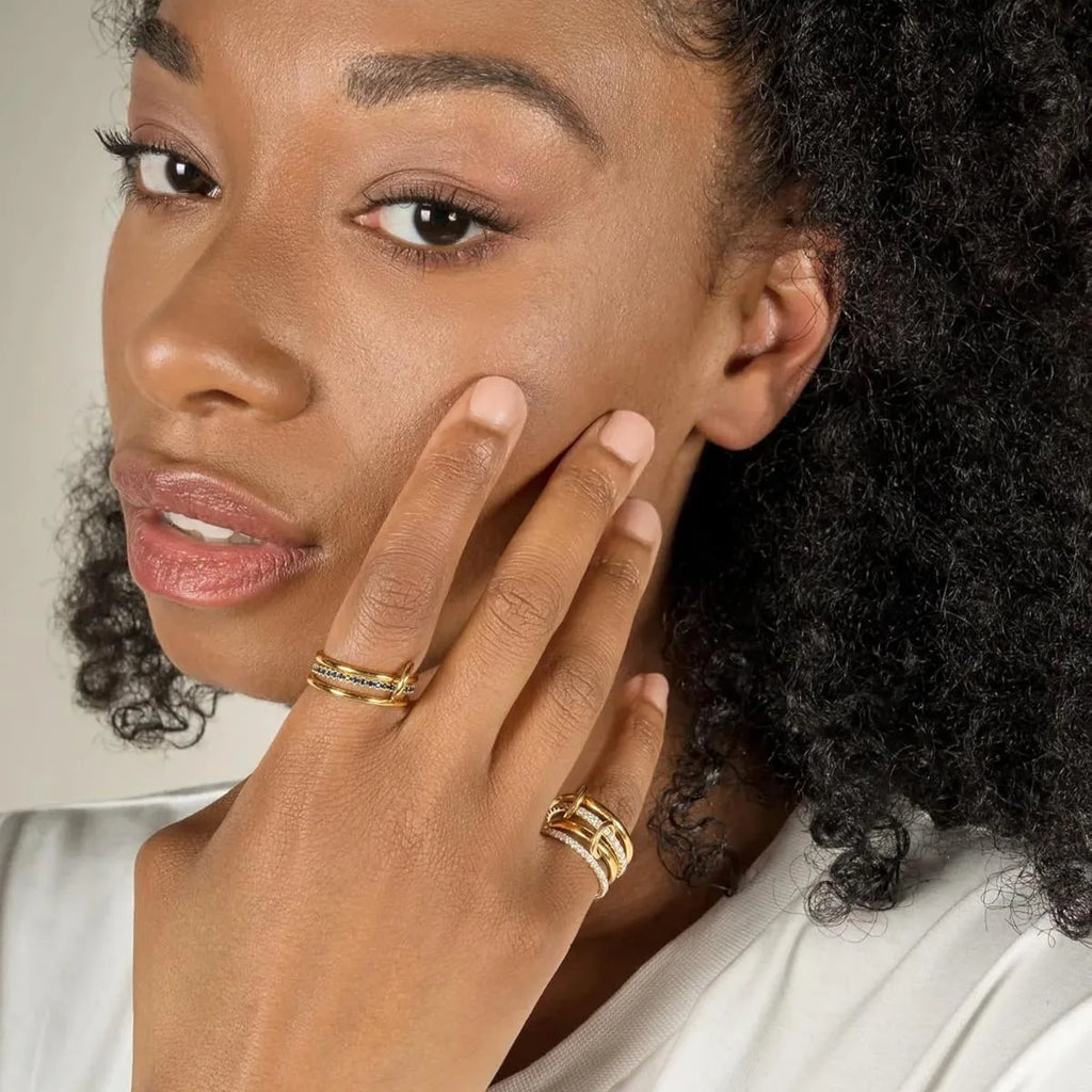 The Elodie Multi-Band Stacking Ring - Gold & Crystal
