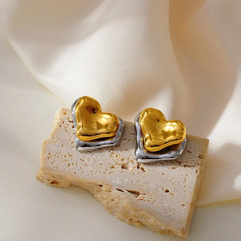 The Amore Sculptural Heart Earrings - Two-Tone Gold & Silver | Rosiri